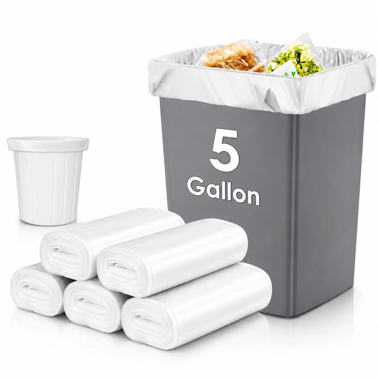 5 Gal Strong Trash Bags, 100-Count Clear Plastic Garbage Bag Liners for Home Bathroom Office Trash Can Bins