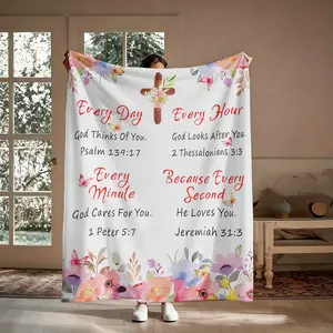 Christian Inspirational Flannel Throw Blanket, Super Soft Warm Scripture Flower Throw, Ideal Spiritual Gift for Her, Suitable for Couch Travel