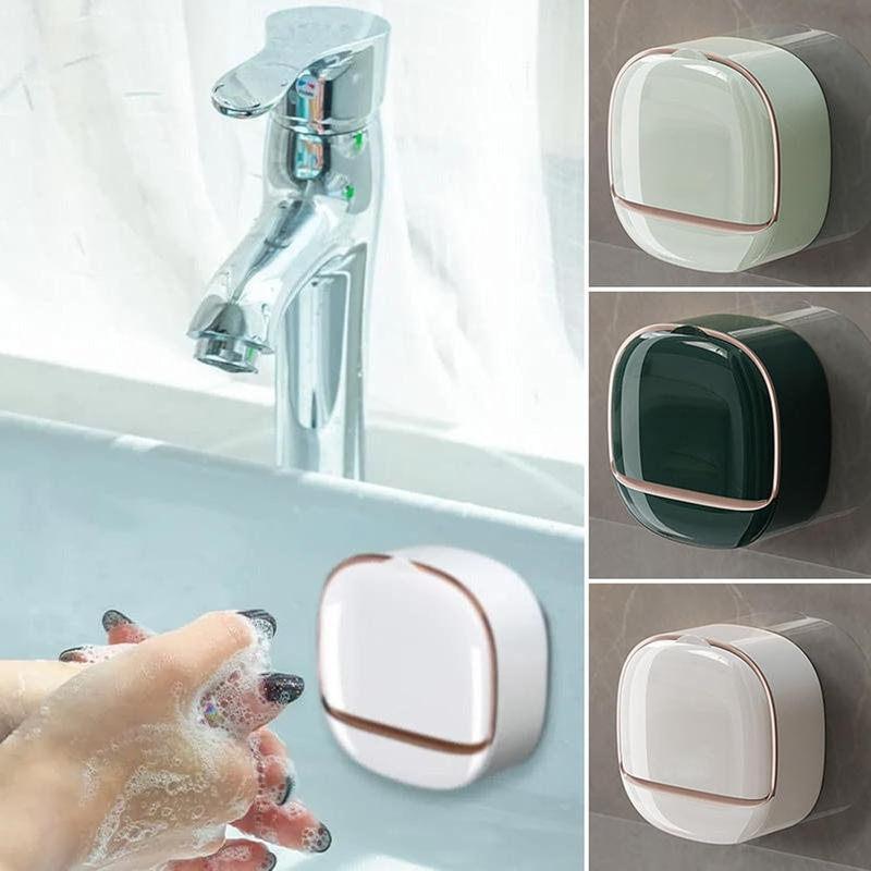 Waterproof Soap Dish With Drainage Box, Soap Holder with Drain Tray, Wall Mounted Draining Soap Dish, Adhesive Soap Case Box, NO-Drilling Soap Dish Holder for Bathroom