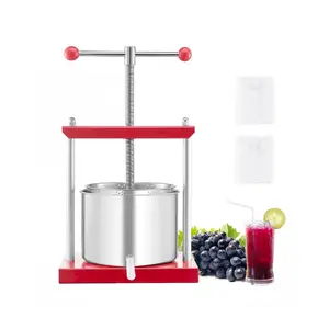 VEVOR 1.6 Gal/6L Fruit Wine Press, 2 Stainless Steel Barrels, Manual Juice Maker, Cider Apple Grape Tincture Honey Olive Oil Making Press with T-Handle for Outdoor Kitchen Home, Manual Press