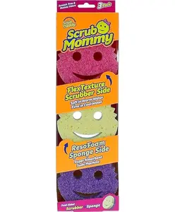 Scrub Mommy - Dish Scrubber + Non-Scratch Cleaning Sponges Kitchen, Bathroom + Multi-Surface Safe - Stain + Odor Resistant Dual-Sided Dish Sponges for Scrubbing + Wiping Spills (3 Count)