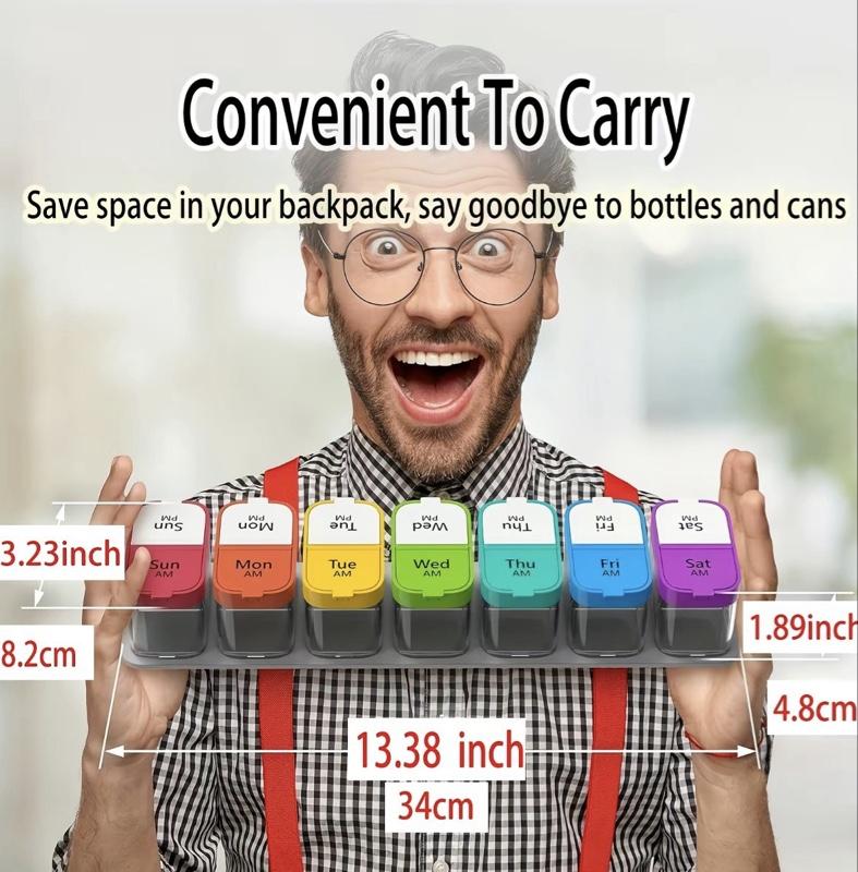 Daily Pill Storage Box, 7-Day Large-Capacity Morning and Afternoon Pill Organizer for Home, Office and Dormitory