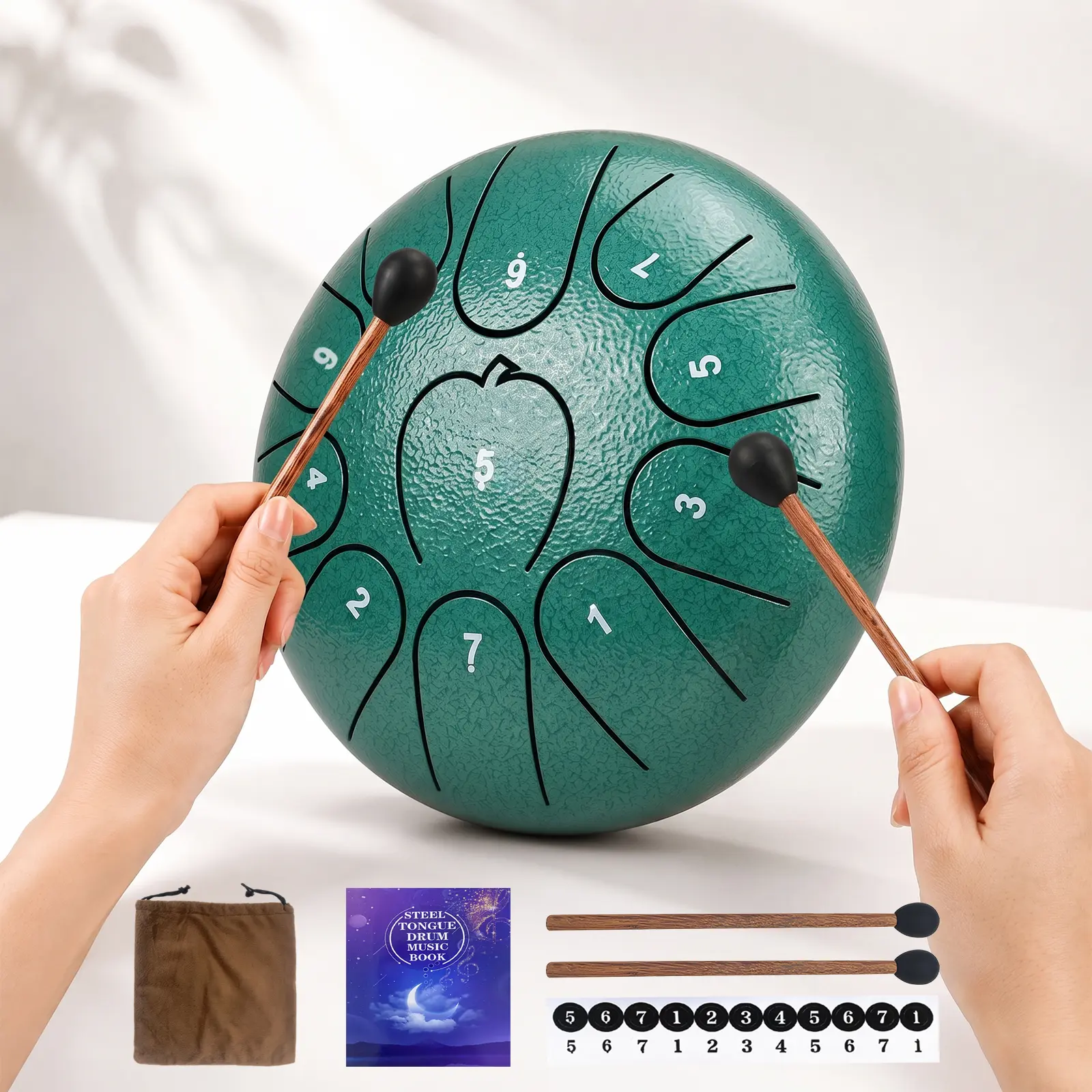 Rain Drum 6 Inch 11 note, Outdoor Garden Waterproof Percussion Instrument with Drawstring Bag, Sound Healing Meditation Rain Chime Decorative Object, Gift for Families Friends & Music Lovers.