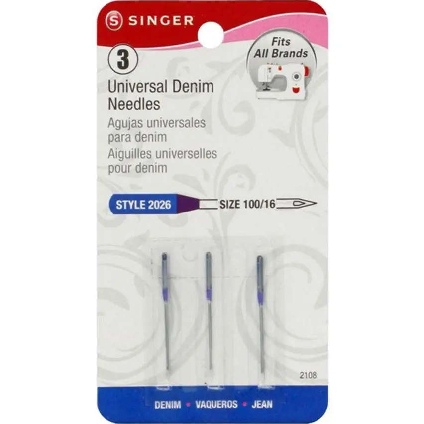Singer 3pk Universal Size 100/16 Style 2026 Denim Sewing Machine Needles 2108
