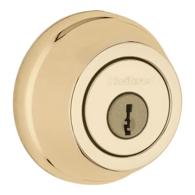 Kwikset 5064939 Polished Brass Metal Deadbolt Door Lock, 2-7/16 in Height, Hassle-Free Installation, Fits Standard Doors, Boosts Indoor and Outdoor Exterior Security