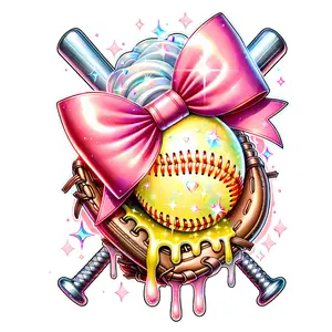 Dripping Softball Glove with Pink Ball Direct To Film Print, DTF Print, Ready To Press Print For T-shirts