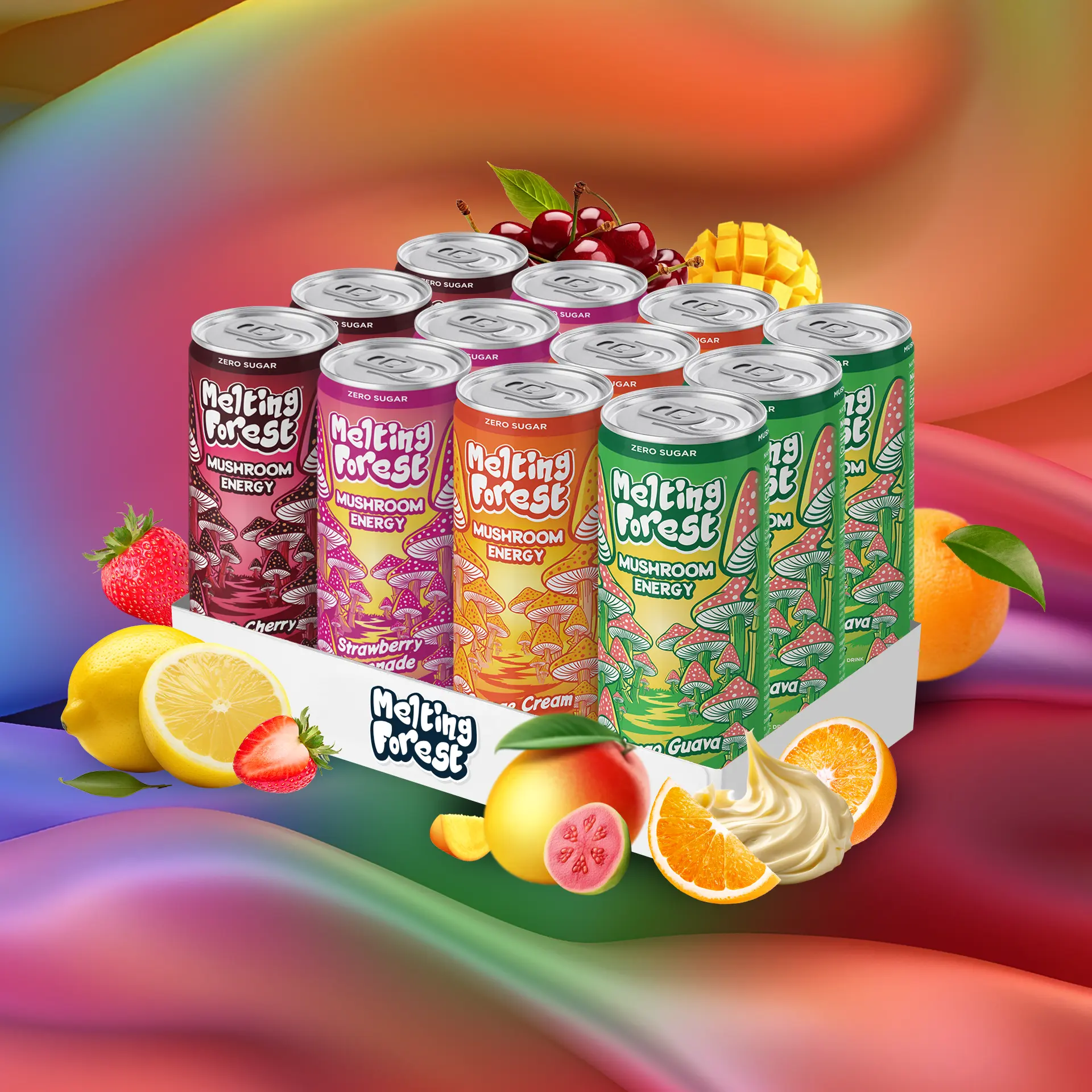 Melting Forest Functional Energy Variety Pack 12 Cans Lion’s Mane & Cordyceps 150mg Natural Caffeine Zero Sugar Vegan Gluten-Free Clean Energy Focus Endurance