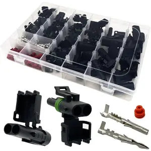 20 Kits 2 Pin Connector Weather Pack Connectors Kit Automotive Electrical Waterproof Connectors 2 Wire Connectors Plug Kit 18-14 AWG