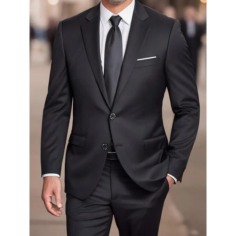 2pcs Men's Suit Fashion Set Jacket Suit and Trousers Elegant Business Casual Banquet Party