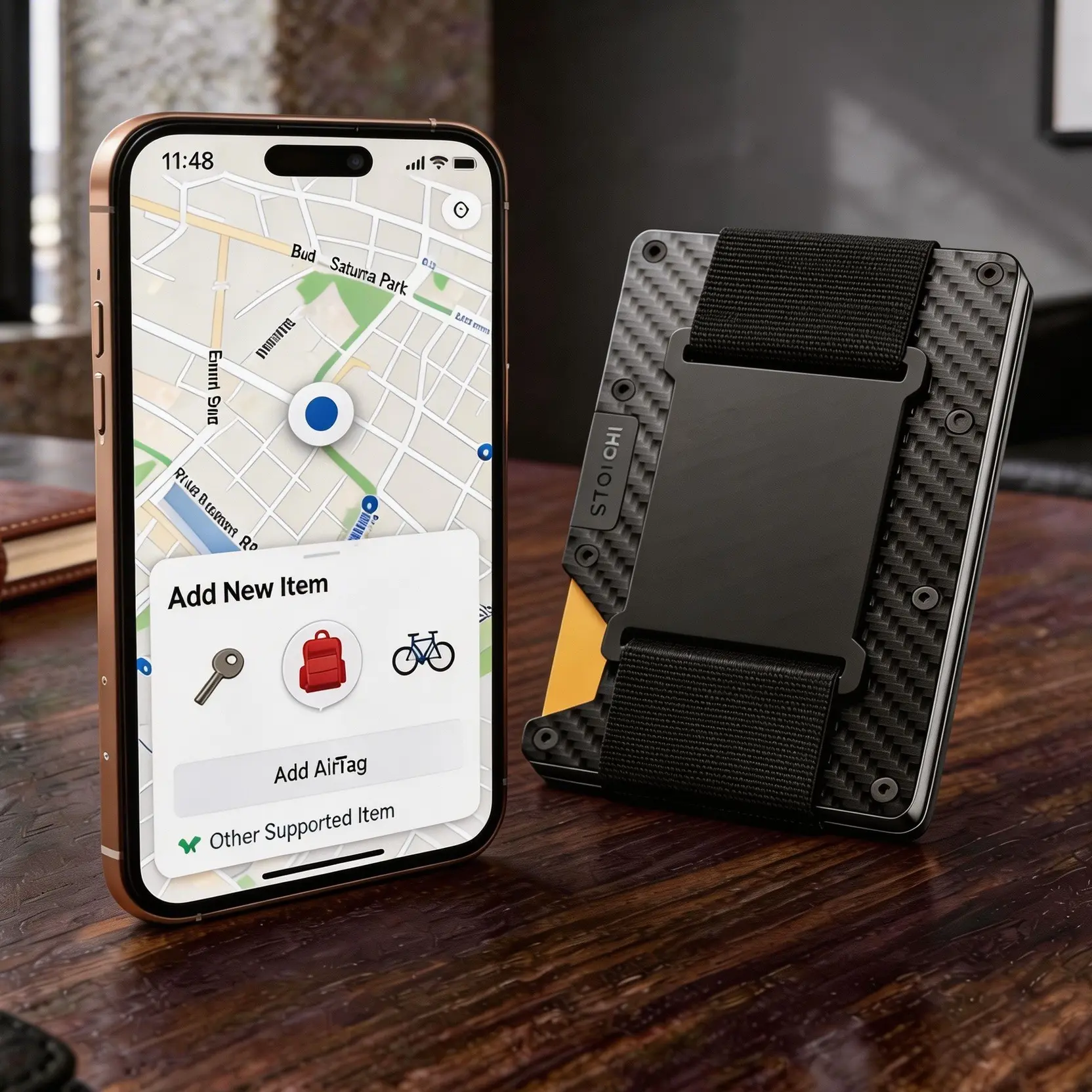 Stouchi MFi-Certified Trackable AirTag Slot Wallet for Men, Carbon Fiber RFID Slim Wallet, Works with Apple Find My to Prevent Loss