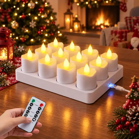 MATULSA Rechargeable LED Tea Lights Candles - Wireless Lights, Home Supplies Lighting, Candle-Shaped Specialty & Decorative Lighting, Remote Control, Timer, Charging Base, Flameless, Realistic Flickering Flame, Bright for Christmas Decor, Home Decoration