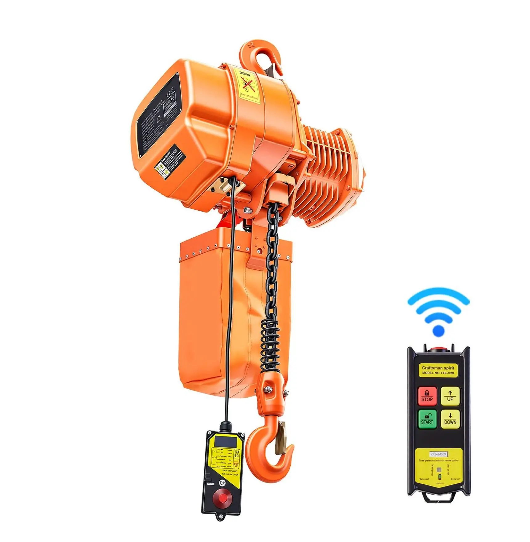 4400 lbs Electric Chain Hoist, 20ft Lift, Three-Phase Overhead Crane w/ Remote Default