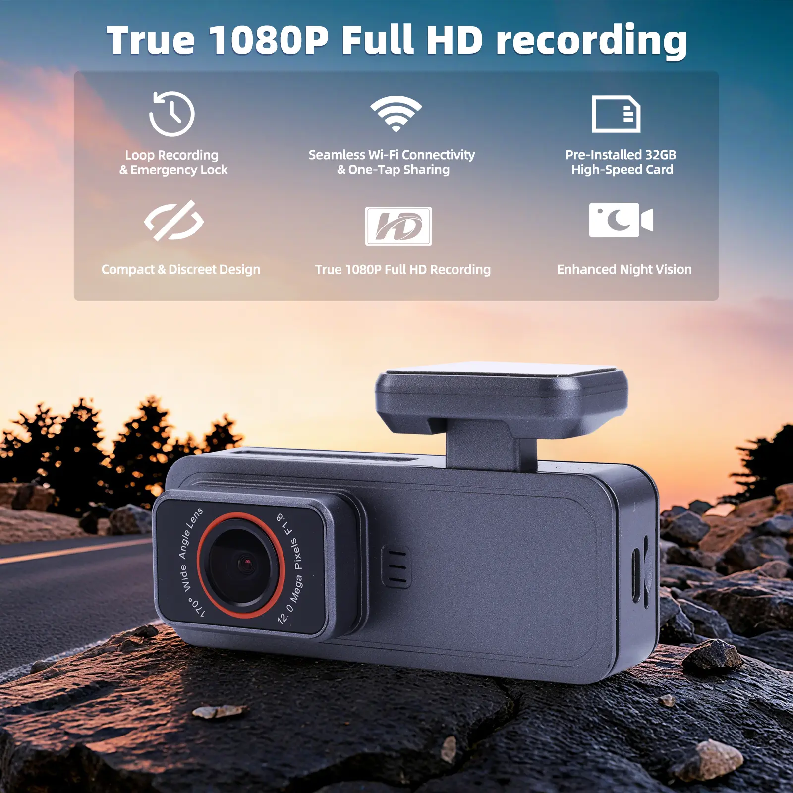 1080P WiFi Car Dash Cam - Car DVR with Loop Record, G-Sensor Lock, Night Vision, Free 32GB Card, Hidden Parking Surveillance, Interior Recording Function, Wifi Car Dashcam