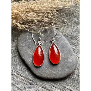 Carnelian Teardrop 925 Silver Handmade Earrings Jewelry - Crystal Healing, Meditation