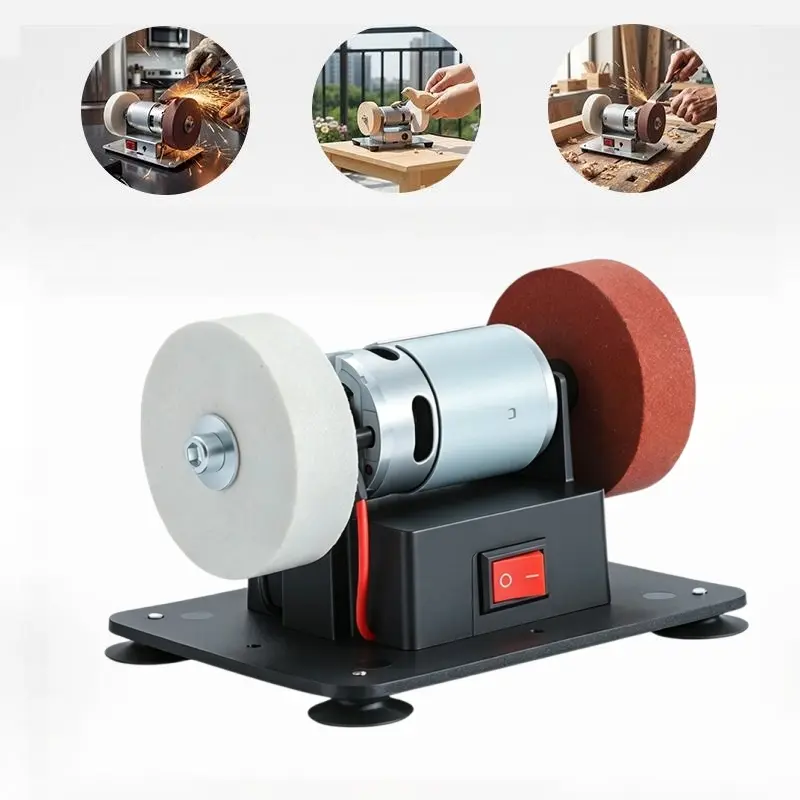 100W Mini Grinder 12-Speed 3000-6000RPM Electric Benchtop Sander with 2 Grinding Wheels for Metal Sharpening DIY(6.3*3.9*3.9in) Portable
