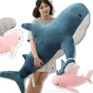 Cute Cartoon Gaint Shark Whale Plush Doll Pillow Gray Blue Pink Shark Whale Plush Doll Home Decor Warm Hug For Girls Boys