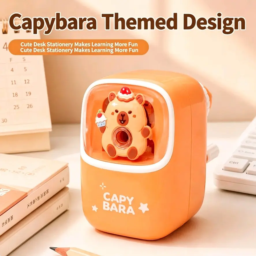 Cute Capybara Hand Crank Pencil Sharpener Manual Auto Feed Pencil Sharpener Fit Round Triangle Hexagonal Colored Pencils Back To School Stationery for Kids Students