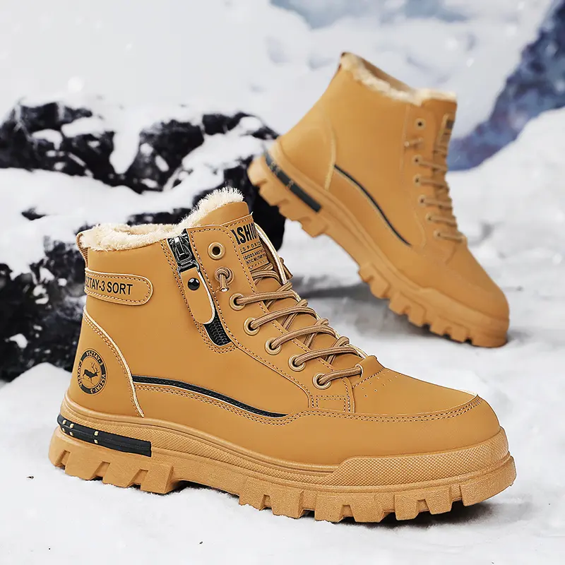 2025 Men's New Winter Plush Middle Top Sports and Leisure Shoes Waterproof and Cold Resistant Snow Boots Soft Bottom and Soft Surface Outdoor Work Boots