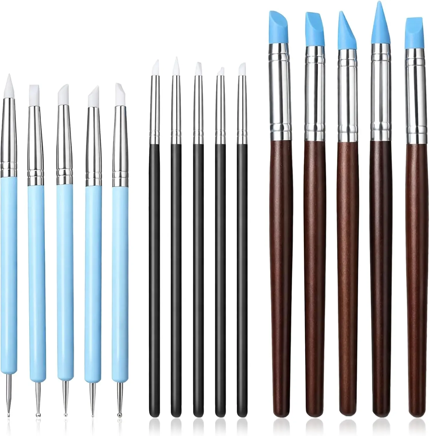 15 Pcs Silicone Clay Sculpting Tools, Double-Ended Dotting Tool, Pottery Tool, Clays Tools Kit with for Clay Sculpting, Painting, Modeling