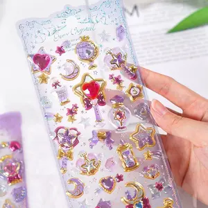 Kawaii Delicate 3D Girly Gemstone Gilding Stickers Scrapbooking Diy Journal Stationery Sticker Deco Art Supplies Gift Prizes
