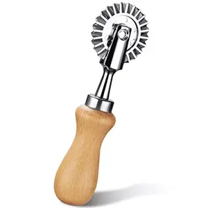 Stainless Steel Pastry Wheel Cutter with Oak Handle, Sharp Rotating Blade, Durable Fluted Edge, Smooth Cutting for Baking, Kitchen & Pastry Making