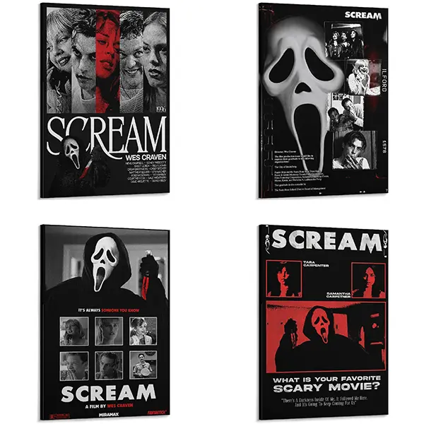 1996 Scream Ghostface Iconic Wall Art Poster, Spooky Horror Film-Inspired Canvas Print, Vintage Dark Aesthetic Artwork, Halloween Home Decor for Bedroom/Gaming Room