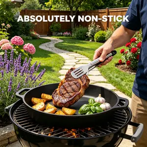 Pre-seasoned cast iron frying pan | 11.02-inch round baking dish with two large ring handles, durable and evenly heats up, suitable for oven, stovetop, grill, or campfire—an ideal choice for pizza lovers