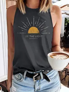Women's Summer Casual Loose-Fitting Tank Top Vest with Graphic Sun Pattern Print, Soft Comfortable Lounge Wear, Versatile for Home and Outings