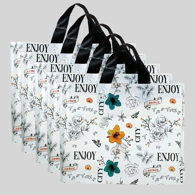 5pcs/set Flower Printed Gift Bag, Reusable and Foldable Tote Bag for Gift Packaging, Househeld Portable Shopping Bag