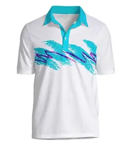 Men’s Rip’N Sip All Over Print 3D Polo Golf Shirt – Retro 90s Splash Design Polo, Teal & Purple Brush Stroke Style