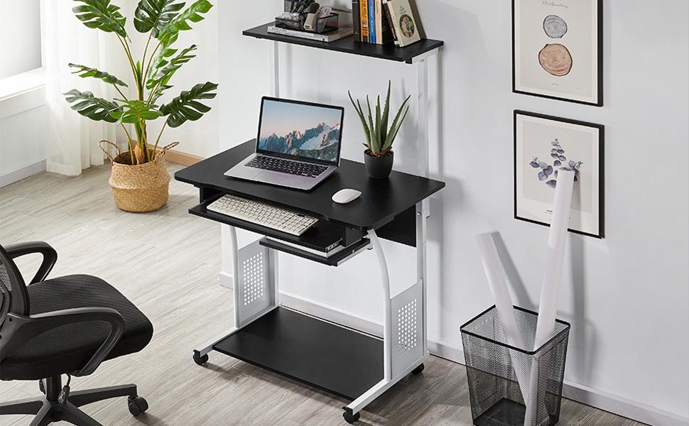 Yaheetech 3 Tiers Computer Desk for Home Office School Dormitory Study Table w/Printer Shelf CPU Mainframe Stand Keyboard Tray Storage Rack