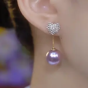 LisiZen Purple Heart Pearl Earrings for Women, 2025 Trend Jewelry, Sweet Chic Two-Way Design Statement Dangles DZEH3712