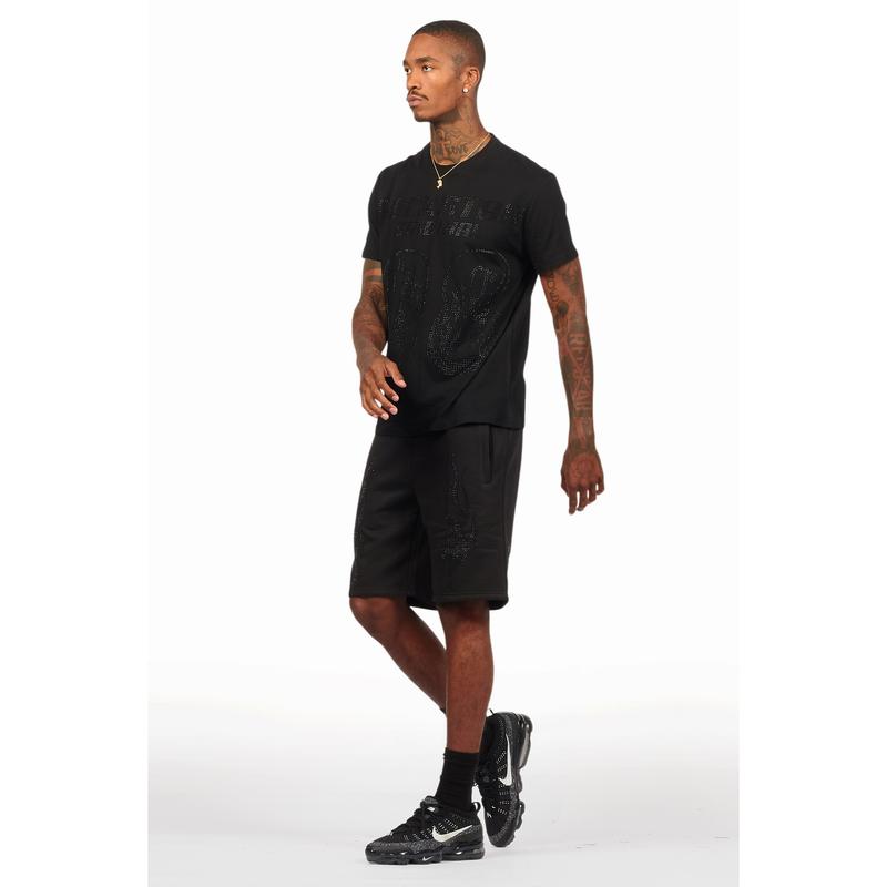 Ridley Black/Black Rhinestone T Shirt Short Set