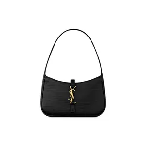 Saint Laurent YSL LE5A7 Hobo Bag with Gold Logo Clasp and Satin Fabric for Women in Black