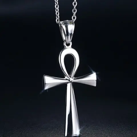 Egyptian Cross Ankh Key of Life Faith Pendant Necklace, Cross Necklaces, Cross Charm Necklace, Statement Religious Necklace, Stainless Steel Amulet Religious Jewelry Gift, Unisex Fashion Accessory
