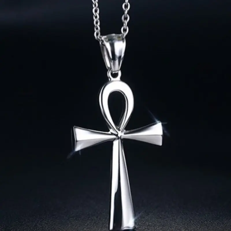 Egyptian Cross Ankh Key of Life Faith Pendant Necklace, Cross Necklaces, Cross Charm Necklace, Statement Religious Necklace, Stainless Steel Amulet Religious Jewelry Gift, Unisex Fashion Accessory