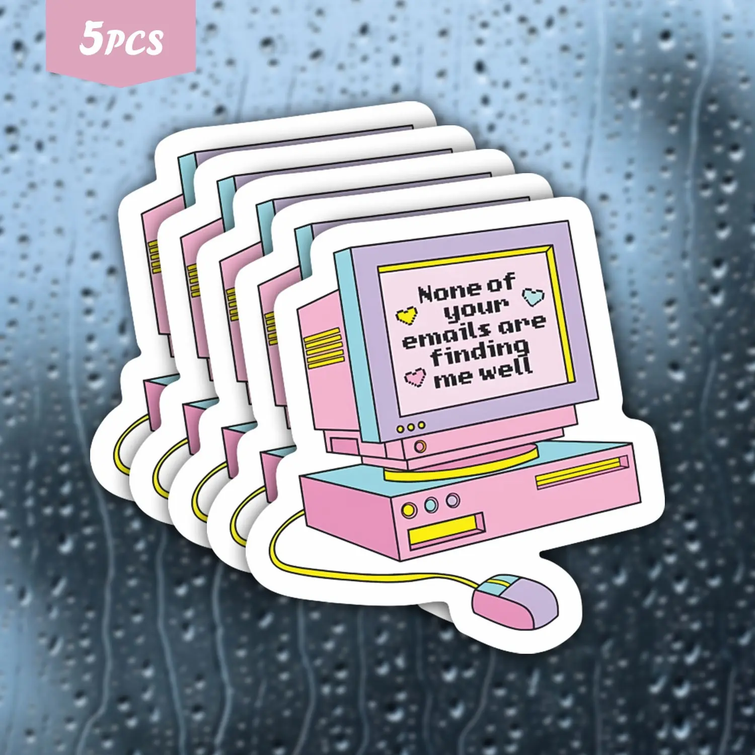 5Pcs "None of Your Emails Are Finding Me Well" Retro PC Waterproof Vinyl Sticker, Vaporwave Office Humor Self-Adhesive Decal, Suitable For Laptops, Water Bottles, Desks, Ideal For Remote Workers, Office Staff And Vaporwave Aesthetic Fans, Fun Stickers