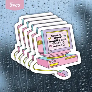 5Pcs "None of Your Emails Are Finding Me Well" Retro PC Waterproof Vinyl Sticker, Vaporwave Office Humor Self-Adhesive Decal, Suitable For Laptops, Water Bottles, Desks, Ideal For Remote Workers, Office Staff And Vaporwave Aesthetic Fans