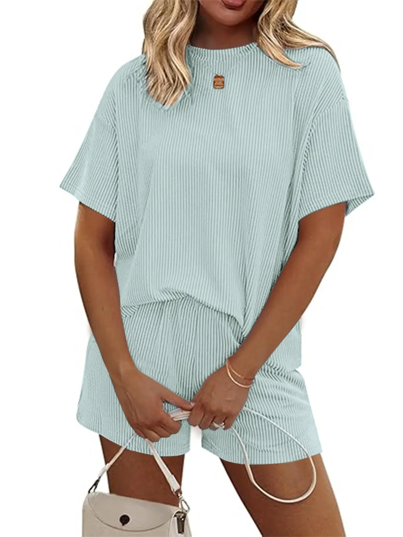 Two-piece Set Women's Solid Round Neck Short Sleeve Top & Shorts, Casual Pocket Top & Shorts Set for Daily Wear, Ladies Two-piece for All Seasons Womenswear Clothes, Classic Sets, Summer Clothes Set, Shorts Set Outfit