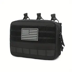 LUCIERNAGA Tactical Multi-Tool Bag - Durable Nylon with American Flag Patch, Multiple Zippered Compartments & MOLLE Webbing for Hunting, Camping, Outdoor Gear, Camping Accessory, Patriotic Design, Secure Storage, Sturdy Construction