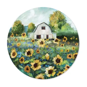 Courtside Market Sunflower Barn 12" x 12" Circu lar Wood