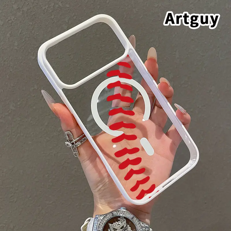 Magnetic Phone Case Supports Wireless Charging for iPhone 17 16  Pro Max Plus 15 14 13 12 11 Air E Baseball Stitch Grace Pattern Non-Yellowing Shockproof Soft Silicone Transparent Acrylic Cover