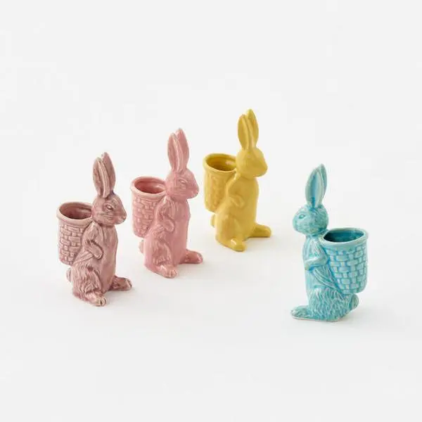 EMBOSSED BUNNY W/BASKET, 4 ASST, CERAMIC, 5.5"