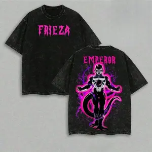 Dragon Ball Frieza "Emperor" Double-Sided Vintage Washed T-Shirt, Anime Villain Graphic Tee, Oversized Heavyweight Cotton Unisex Streetwear Top, Perfect Gift for Dragon Ball Fans and Anime Lovers