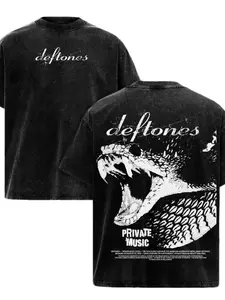 Vintage Washed Graphic T-Shirt, Unisex Heavy Cotton Rock Tee with Double Sided Snake Print - Oversized Alternative Streetwear