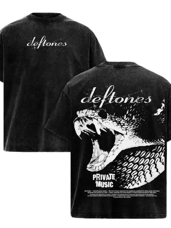 Vintage Washed Graphic T-Shirt, Unisex Heavy Cotton Rock Tee with Double Sided Snake Print - Oversized Alternative Streetwear