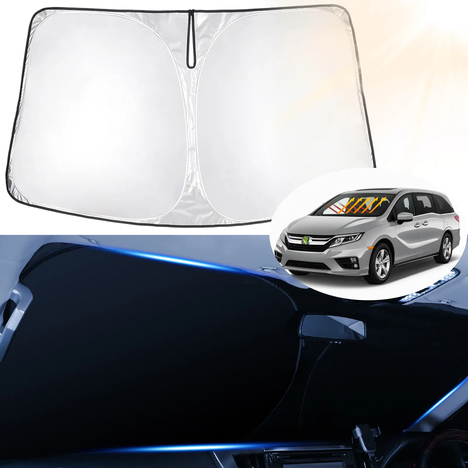 Canvcle Front Windshield Automotive Glass Sunshade for 2011-2026 Honda Odyssey LX EX EX-L Touring Elite Minivan, 240T Reflective Fabric, 99% UV Blocking Car Accessories, Foldable Shade Device Front Window, Heat-Blocking Glare Reduction Sunshade Cover