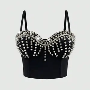 Tank Tops Bra Blusas Short  Corset Woman Clothing Hand-Stitched Rivets Rhinestone Glisten Gilrs Summer Spring Hot Sling Wedding Party Blind Date Stage Party Shaper Ladies Crop Shirt Tube Tops Vest Sexy Clothes