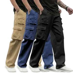 Men's Casual Solid Color Sports Pants Pack of 3 Casual Work Pants with Multiple Flap Pockets, Drawstring Waistband, Polyester Outdoor Work Pants, Running Pants, Camouflage Casual Work Pants with Pockets 100% Polyester Fiber Menswear Trouser pants men