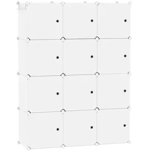 12 Cube Organizer Stackable Plastic Cube Storage Shelves Design Multifunctional Modular Closet Cabinet with Hanging Rod White